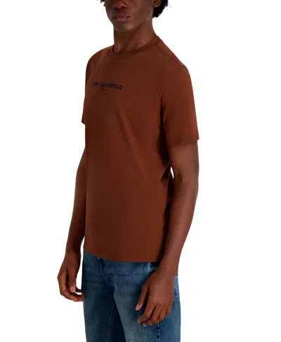 Karl Lagerfeld Men's Core Short Sleeve Crewneck Logo T-shirt In Brown