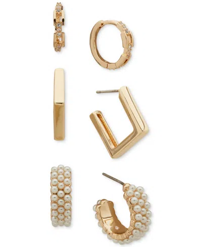 Anne Klein 3-pc. Multi-stone Linked Hoop Earrings Set In Gold