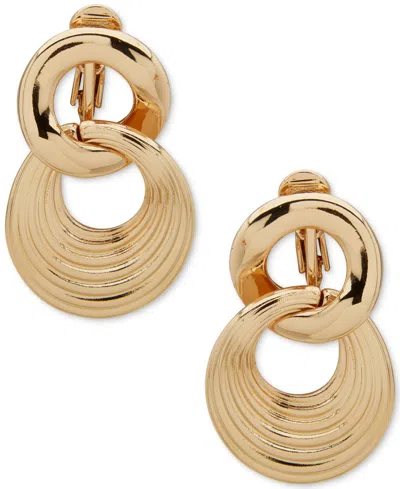 Anne Klein Gold-tone Linked Ribbed Drop Earrings In Gold