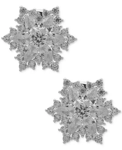 Anne Klein Cubic Zirconia Silver-tone Snowflake Clip Earrings In Metallic