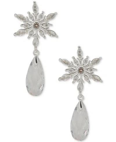 Anne Klein Cubic Zirconia And Crystal Stone Silver-tone Briolette Snowflake Drop Earrings In Multi