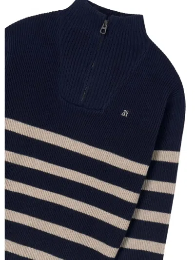 Mayoral Striped Zip-neck Sweater In Blue