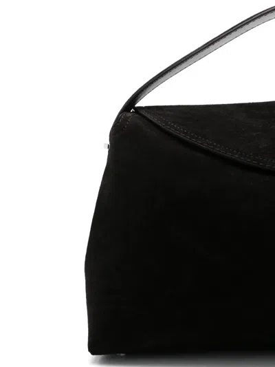 Totême Brown T-lock Suede Top Handle Bag In Black