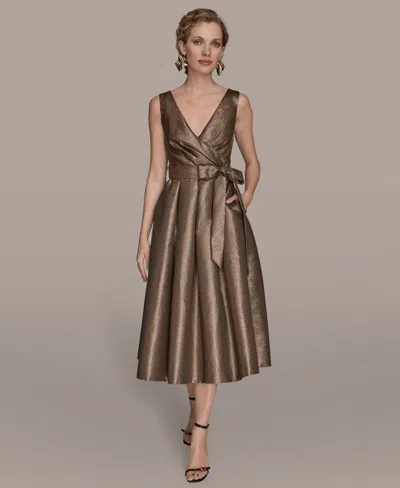 Donna Karan Wrap Effect Bow Waist Midi Gown In Brown