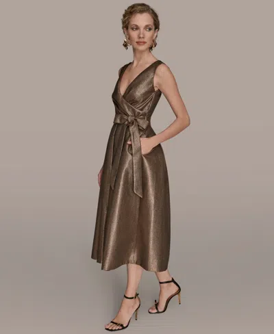 Donna Karan Wrap Effect Bow Waist Midi Gown In Brown