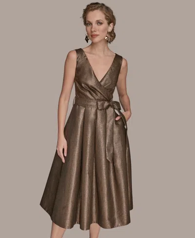 Donna Karan Wrap Effect Bow Waist Midi Gown In Brown