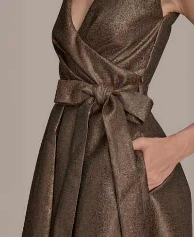 Donna Karan Wrap Effect Bow Waist Midi Gown In Brown