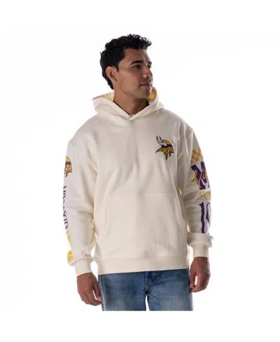 The Wild Collective Men's And Women's Cream Minnesota Vikings Stacked Graphic Sleeve Fleece Hoodie In Neutral