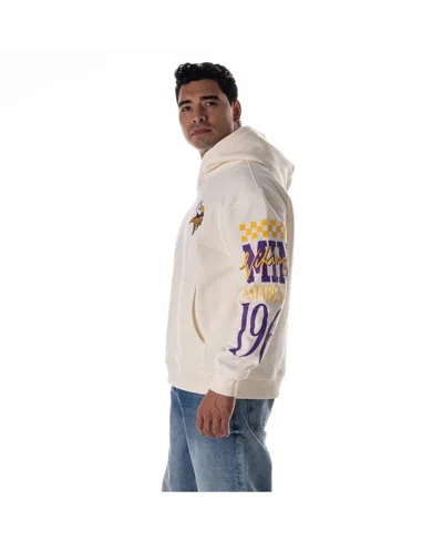 The Wild Collective Men's And Women's Cream Minnesota Vikings Stacked Graphic Sleeve Fleece Hoodie In Neutral