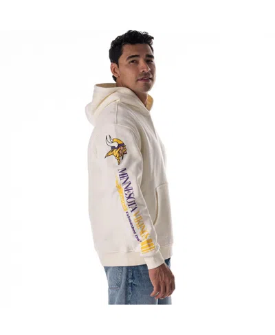 The Wild Collective Men's And Women's Cream Minnesota Vikings Stacked Graphic Sleeve Fleece Hoodie In Neutral