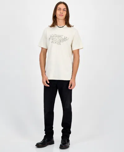 Guess Men's Short Sleeve Crewneck Embroidered Triangle Logo T-shirt In Neutral