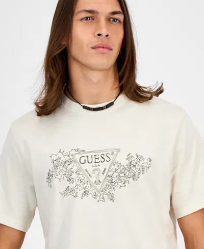 Guess Men's Short Sleeve Crewneck Embroidered Triangle Logo T-shirt In Neutral