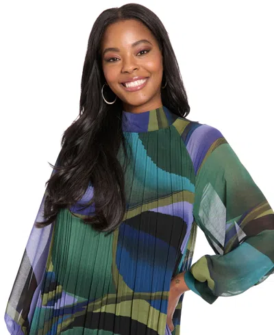 London Times Women's Bishop Sleeve With Tie Dress In Multi