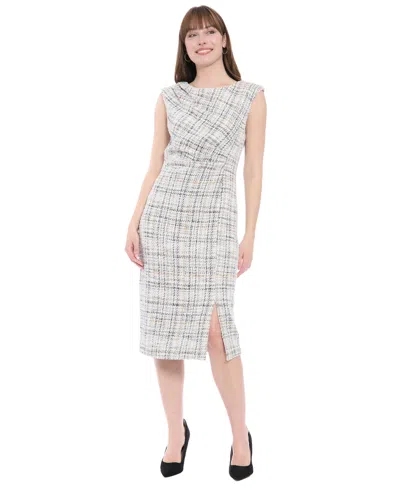 London Times Women's Pleated Shoulder Dress In Neutral