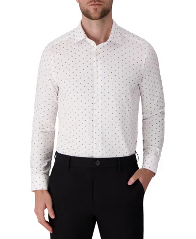 Victor Emmanuel Regular Fit Geometric Print Knit Cotton Dress Shirt In White