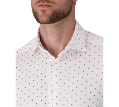 Victor Emmanuel Regular Fit Geometric Print Knit Cotton Dress Shirt In White