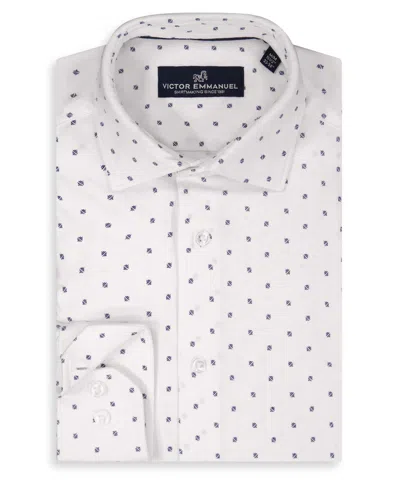 Victor Emmanuel Regular Fit Geometric Print Knit Cotton Dress Shirt In White