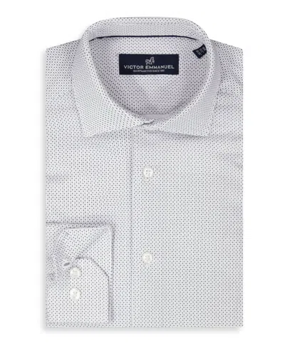 Victor Emmanuel Regular Fit Geometric Print Knit Cotton Dress Shirt In White