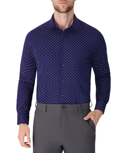 Victor Emmanuel Regular Fit Navy Geometric Print Knit Cotton Dress Shirt In Blue