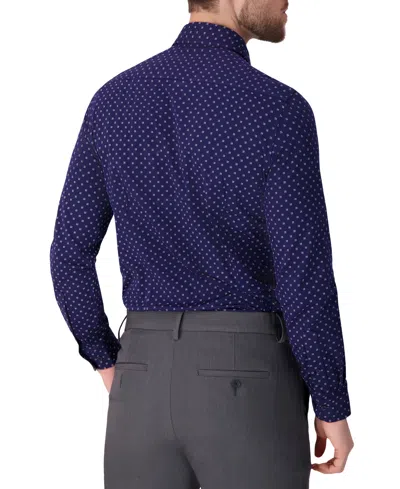 Victor Emmanuel Regular Fit Navy Geometric Print Knit Cotton Dress Shirt In Blue