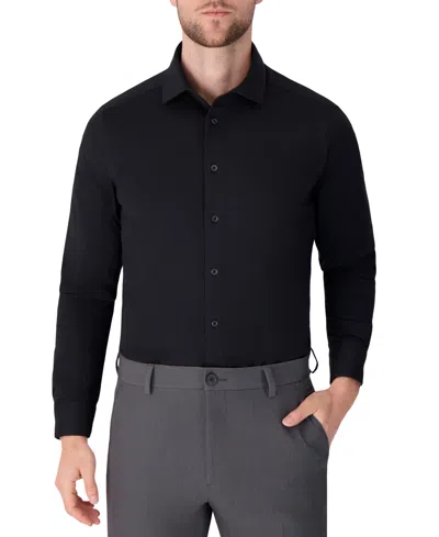 Victor Emmanuel Regular Fit Solid Black Knit Cotton Dress Shirt In Black