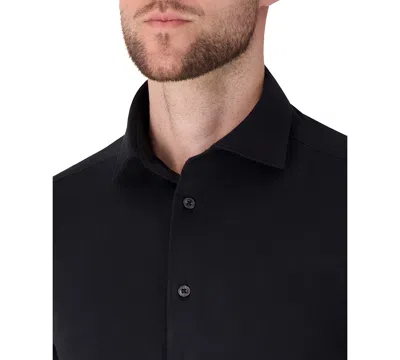 Victor Emmanuel Regular Fit Solid Black Knit Cotton Dress Shirt In Black