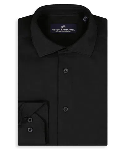 Victor Emmanuel Regular Fit Solid Black Knit Cotton Dress Shirt In Black
