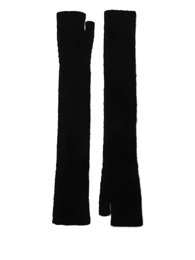 Roberto Collina Long Fingerless Ribbed Gloves Design In Black