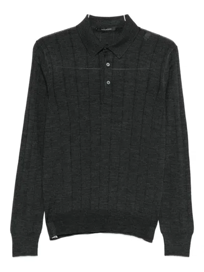 Tagliatore Ribbed Buttoned Polo Shirt In Gray