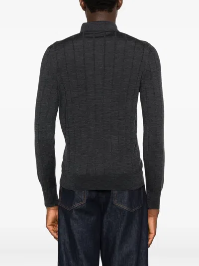 Tagliatore Ribbed Buttoned Polo Shirt In Gray