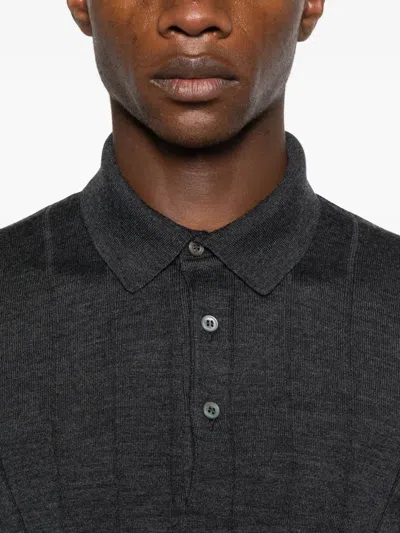 Tagliatore Ribbed Buttoned Polo Shirt In Gray