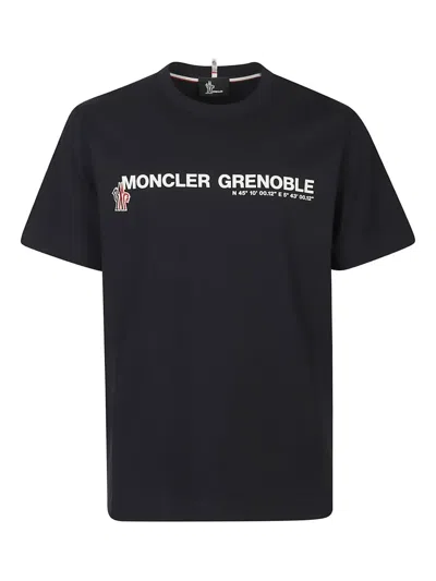 Moncler Midnight Blue Stretch Cotton T-shirt In Black