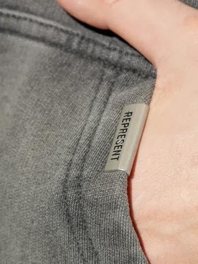 Represent Grey Sweatshirt With Logo Print On Front And Back And Faded Effect In Cotton Man In Gray