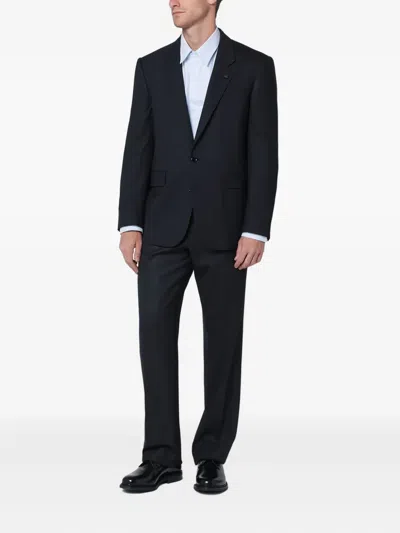 Lardini Single Breasted Wool Blend Jacket With Flap Pockets In Blue