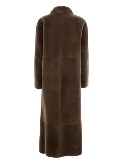 Blancha Brown Double-breasted Shearling Coat With Peak Revers