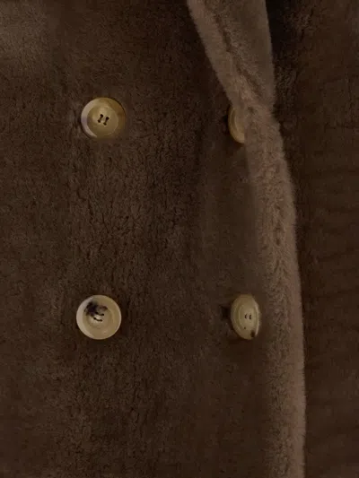 Blancha Brown Double-breasted Shearling Coat With Peak Revers