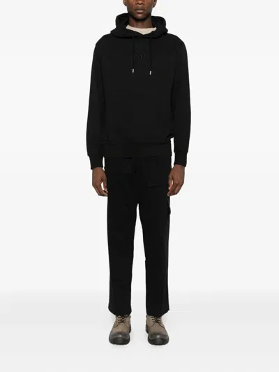 C.p. Company Classic Black Hoodie With Kangaroo Pocket And Signature Detail In Black