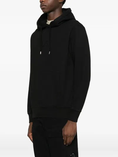 C.p. Company Classic Black Hoodie With Kangaroo Pocket And Signature Detail In Black