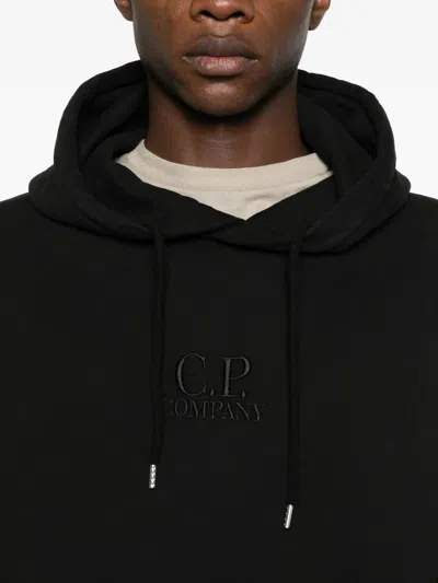 C.p. Company Classic Black Hoodie With Kangaroo Pocket And Signature Detail In Black