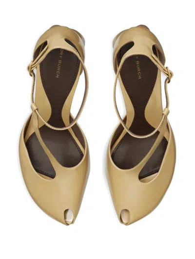 Tory Burch Peep-toe T-strap Heeled Sandal In Green