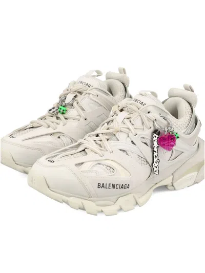 Balenciaga White Mesh And Rubber Track Sneakers In Neutral