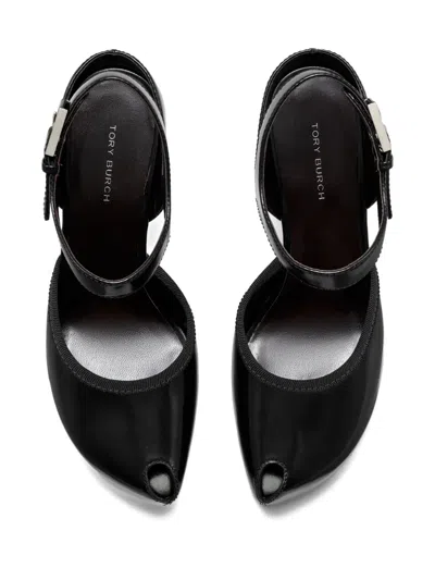 Tory Burch Ankle Strap Peep Toe Platform Pump In Black