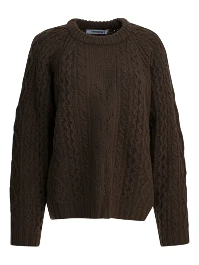 Sandbeige Cable-knit Crew-neck Knitwear In Brown
