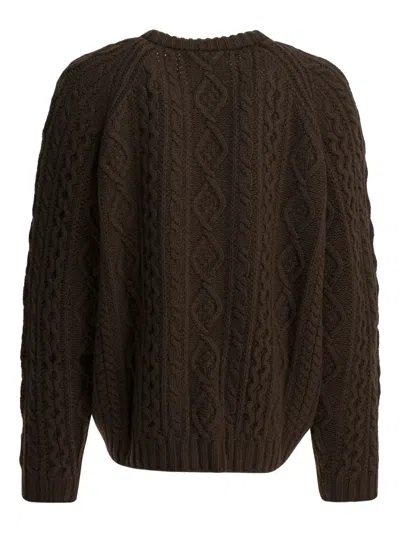 Sandbeige Cable-knit Crew-neck Knitwear In Brown