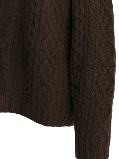 Sandbeige Cable-knit Crew-neck Knitwear In Brown