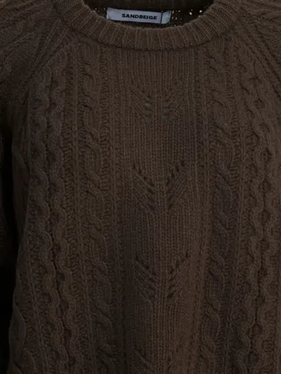 Sandbeige Cable-knit Crew-neck Knitwear In Brown