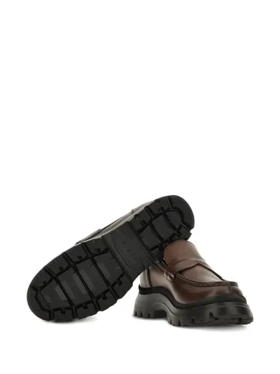 Hogan Round-toe Loafers In Brown