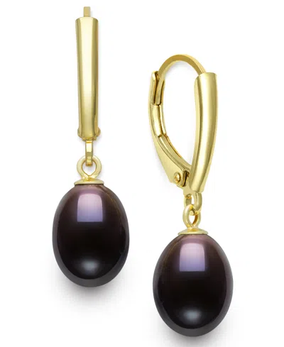 Belle De Mer Cultured Freshwater Peacock Black Drop Pearl (7-8mm) Earrings In 14k Gold Over Silver In Multi
