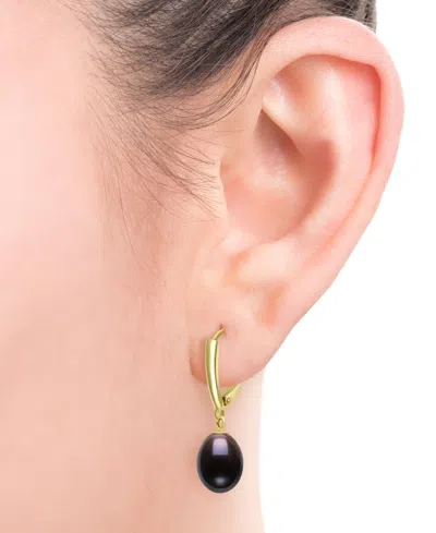 Belle De Mer Cultured Freshwater Peacock Black Drop Pearl (7-8mm) Earrings In 14k Gold Over Silver In Multi