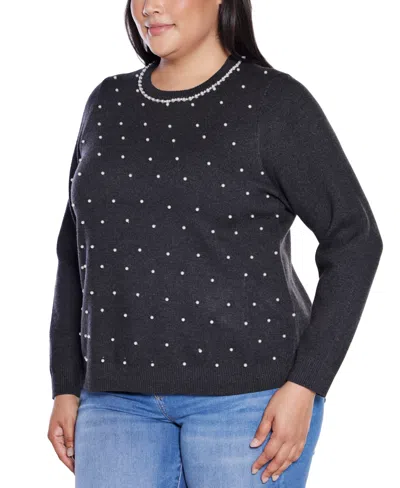 Belldini Plus Size Front-embellished Sweater In Blue